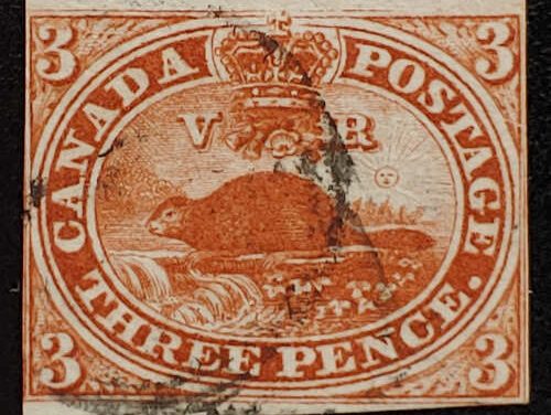 Canada #4v Fine Used 1852/57 3d Beaver, Thick Hard Paper