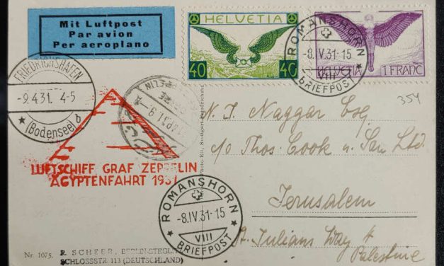 Switzerland #C12, C14 8 Apr 1931 Zeppelin Postcard to Palestine (2)