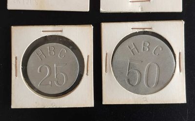 H.B.C. 5 diff VF/AU 1946 Eastern Arctic uniface aluminum tokens