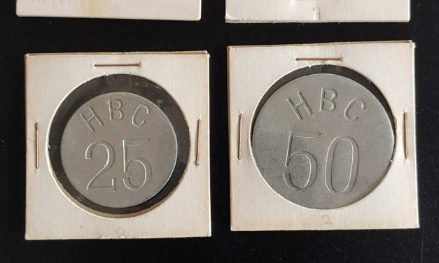 H.B.C. 5 diff VF/AU 1946 Eastern Arctic uniface aluminum tokens