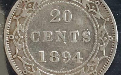 Newfoundland ICCS VF30 1894 Victoria Silver 20 Cents, Obv 1
