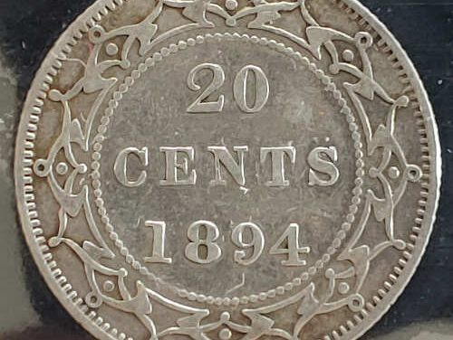 Newfoundland ICCS VF30 1894 Victoria Silver 20 Cents, Obv 1