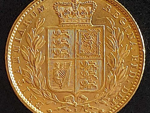 G.B./Colonial Cda XF 1863 Die I QV Gold Sovereign, legend doubling