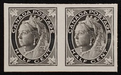Canada #66P VF 1897 1/2c QV Leaf Plate Proof Pair, 1037 issued