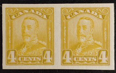 Canada #152a VFNH 1929 4c George V Imperf Pair, 250 made