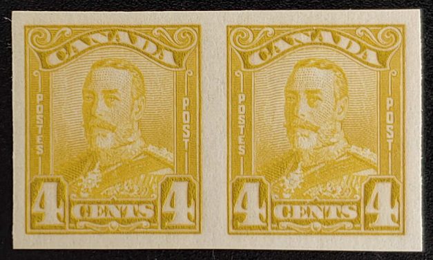 Canada #152a VFNH 1929 4c George V Imperf Pair, 250 made