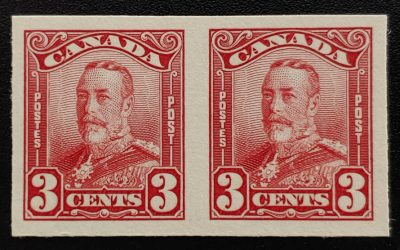 Canada #151a VFNH 1928 3c George V Imperforate Pair