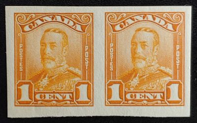 Canada #149b VFNH 1928 1c George V Imperforate Pair