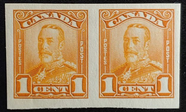 Canada #149b VFNH 1928 1c George V Imperforate Pair