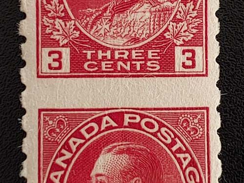 Canada #130a Fine+ Mint HR 3c Perf by Imperf Pair