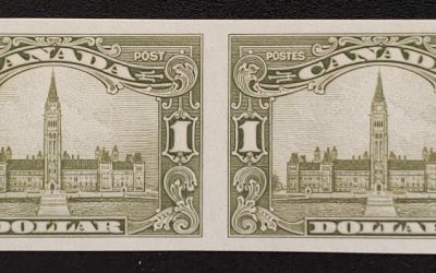 Canada #159a VF Mint 1929 $1 Parliament Imperforate Pair