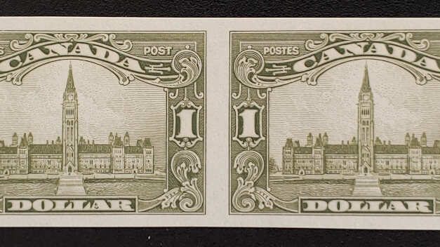Canada #159a VF Mint 1929 $1 Parliament Imperforate Pair