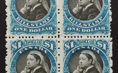 Canada #FB52 Fine Mint 1868 $1 Bill Stamp Block (4)