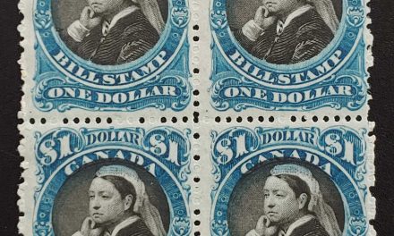 Canada #FB52 Fine Mint 1868 $1 Bill Stamp Block (4)