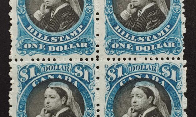 Canada #FB52 Fine Mint 1868 $1 Bill Stamp Block (4)