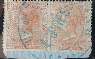 B.C. #2 Dietz & Nelson Express Used 1860 2.5d Pair on piece
