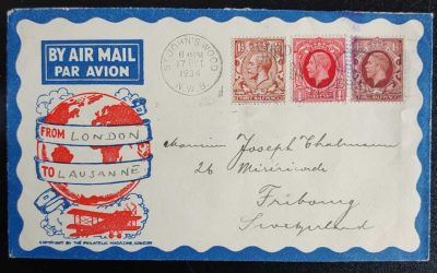 G.B. #189/212 17 Oct 1934 London/Lausanne Flight Cover