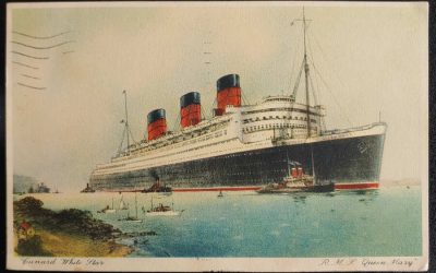 R.M.S. Queen Mary 14 Sep 1936 1d colour Paquebot Postcard to U.S.
