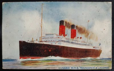 RMS Franconia 30 Jul 1913 1d Boston Paquebot colour Postcard to UK