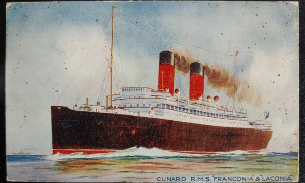 RMS Franconia 30 Jul 1913 1d Boston Paquebot colour Postcard to UK