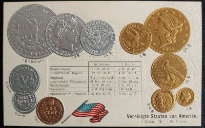 U.S.A. Unu embossed HM colour Coin Postcard