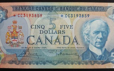 Canada #BC48aA Gem Unc Prefix *CC Replacement $5 Bill