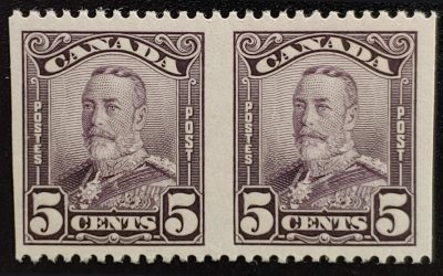 Canada #153d VFNH 1928 5c Perf by Imperf Pair, 250 made