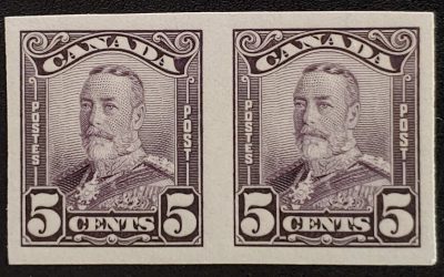 Canada #153b VFNH 1928 5c George V Imperforate Pair