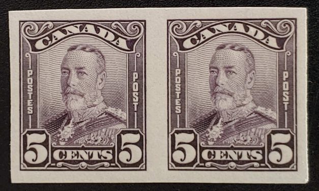 Canada #153b VFNH 1928 5c George V Imperforate Pair