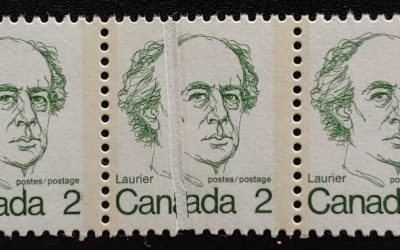 Canada #587 Never Hinged 2c Laurier Preprinting Crease in strip