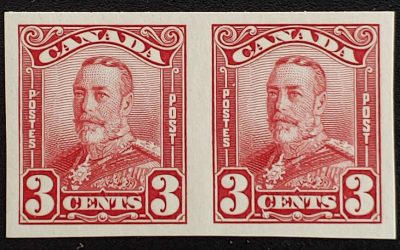 Canada $151a VF Mint 1928 3c George V Imperforate Pair