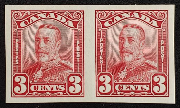 Canada $151a VF Mint 1928 3c George V Imperforate Pair