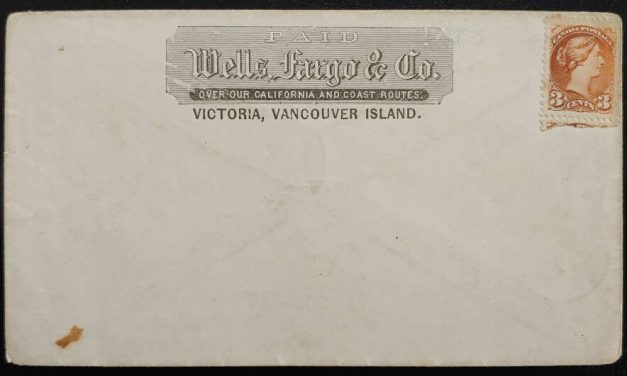 Wells Fargo Unu 3c SQ Victoria, V.I. Cover, ex Carr