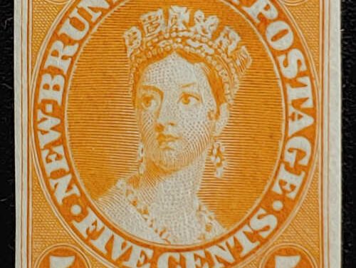 New Brunswick #8TC VF 1860 5c Orange Trial Colour Plate Proof