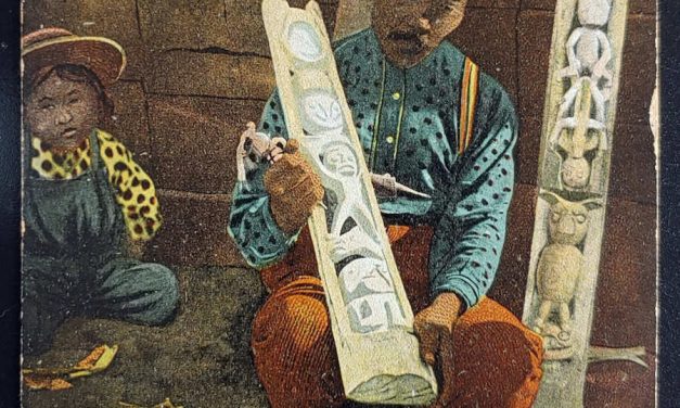 Totem Pole Maker 28 Aug 1907 1c Selige colour Postcard to U.S.