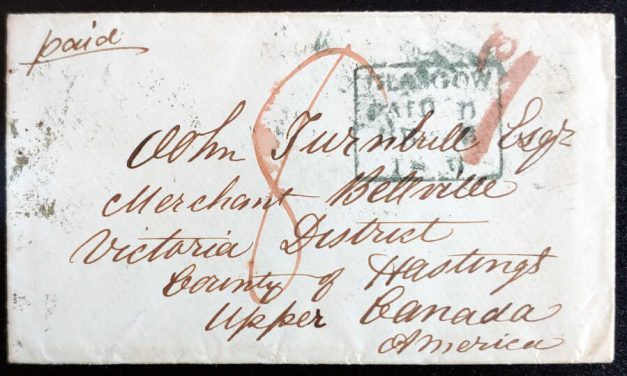 G.B. 4 Dec 1855 Glasgow Paid Transatlantic Cover to Belleville, UC
