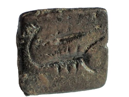 Ancient bronze stamp Seal 8.4g incuse Scorpion & Fish
