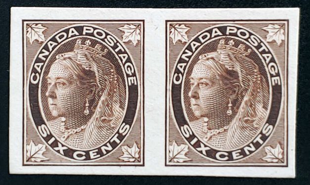 Canada #71P VF 1897 6c QV Leaf Plate Proof Pair, 619 made