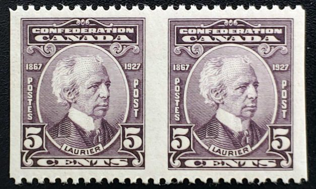 Canada #144b VFNH 1927 5c Perf by Imperf Pair, 250 made