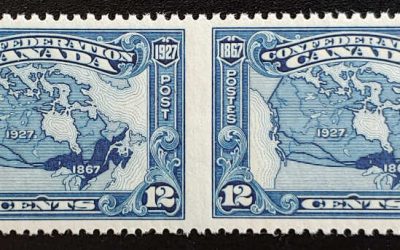 Canada #145b VFNH 1927 12c Map Perf by Imperf Pair