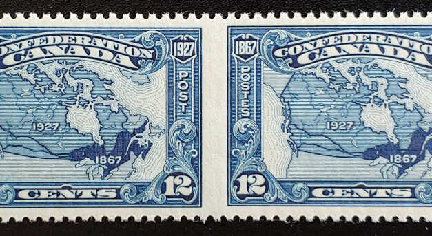 Canada #145b VFNH 1927 12c Map Perf by Imperf Pair
