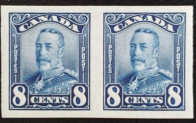 Canada #154a VFNH 1928 8c Scroll Imperforate Pair, 250 made