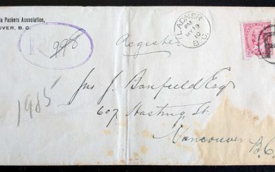 Ladner, B.C. 19 May 1910 7c B.C. Packers Registered Cover, stamp flt