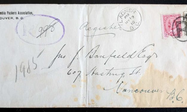 Ladner, B.C. 19 May 1910 7c B.C. Packers Registered Cover, stamp flt