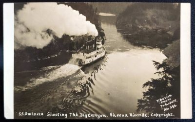 S.S. Omineca shooting the Skeena River 25 Nov 1921 3c Postcard