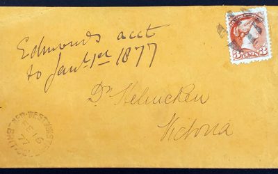 New Westminster 16 Feb 1877 3c SQ Helmcken Cover to Victoria