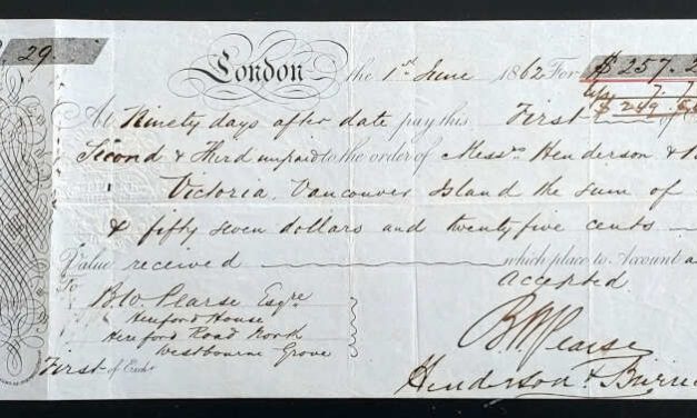 Benjamin William Pearse signed 1 Jun 1862 $257 Bill of Exchange