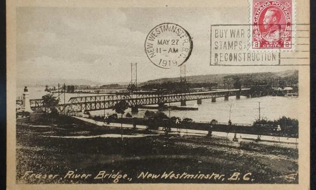 Fraser River Bridge, New West, B.C. 27 May 1919 2c Postcard to U.K.