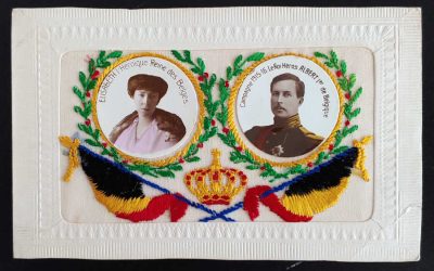 Belgium Unu embroidered Silk Royalty Patriotic Postcard
