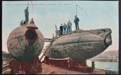 U.S.A. Unu Porpoise and Shark Submarine duo colour Mitchell Postcard